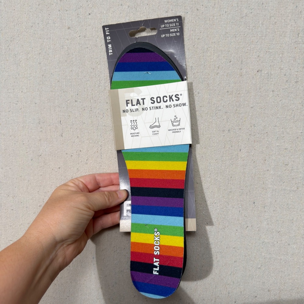 FLAT SOCKS Micro-Plush Rainbow Shoe Inserts Unisex Small Trim to Fit NWT